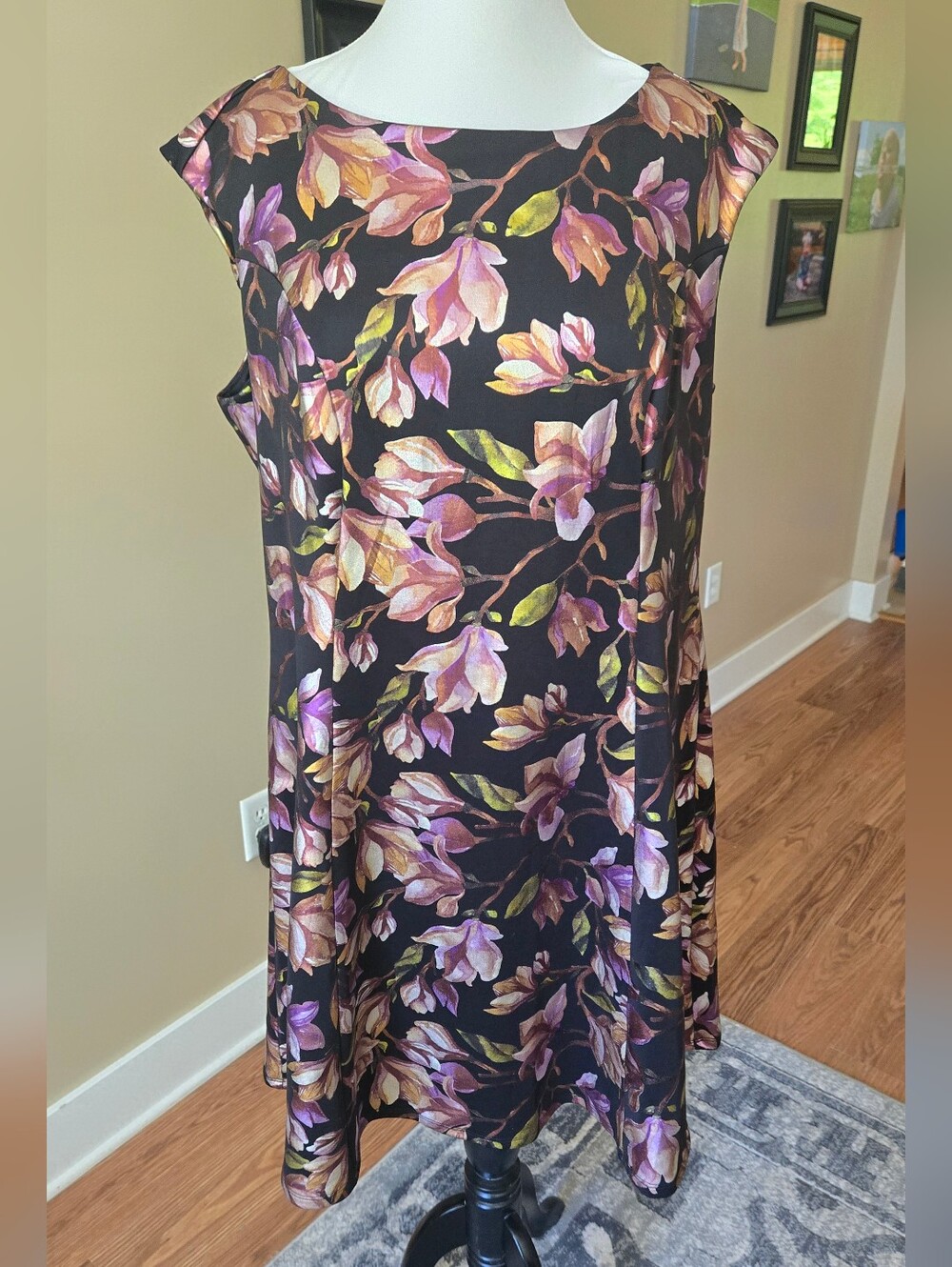 Luxology Black Dress with Purple Pink Floral Accents